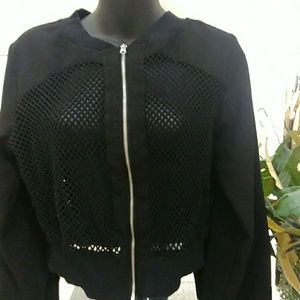 Forever 21 Crepe & Fishnet Crop Jacket